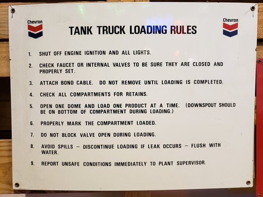 Chevron Tank Truck loading Rules Porcelain Sign