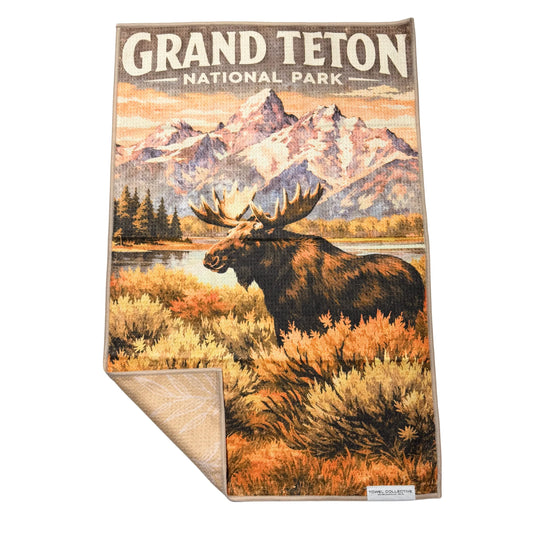 On Moose Time (Grand Teton) waffle weave microfiber kitchen towel